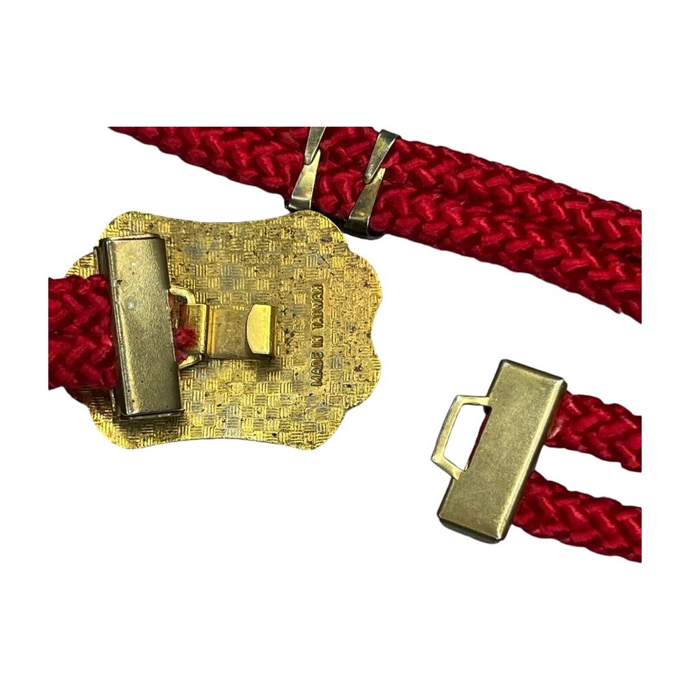 Vintage Women's Red Stretch Rope Belt With Floral Cloisonné Buckle 15-in Length - Picture 4 of 6